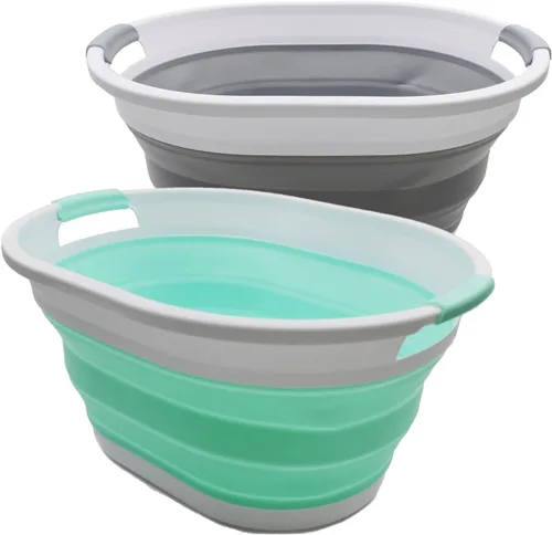 Vista 9 de SAMMART Cesta de lavandería de plástico plegable de 32L (8.4 galones) - Contenedor/organizador de almacenamiento plegable - Tina de lavado portátil