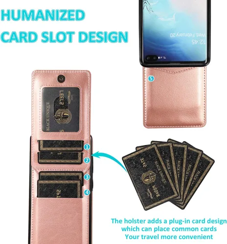 Vista 4 de Funda de teléfono para Samsung Galaxy S10 Plus con protector de pantalla de vidrio templado, soporte para tarjeta de crédito, soporte de cuero