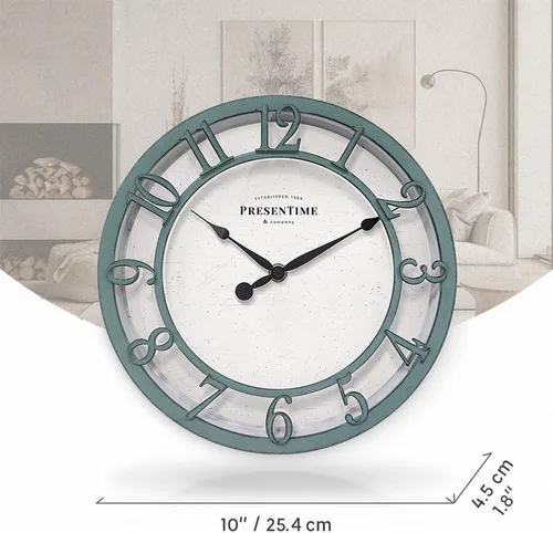 Vista 7 de Presentime & Co - Reloj de pared serie Farmhouse de 10 pulgadas, estilo Shiplap, silencioso, sin ticks, número arábigo 3D elevado, acabado verde