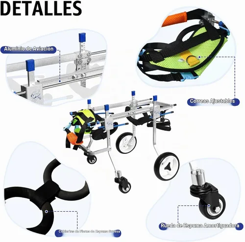 Vista 5 de Silla de ruedas ajustable para perros con cuatro ruedas, remolque de bicicleta de movilidad ligera para mascotas discapacitadas, fácil de montar