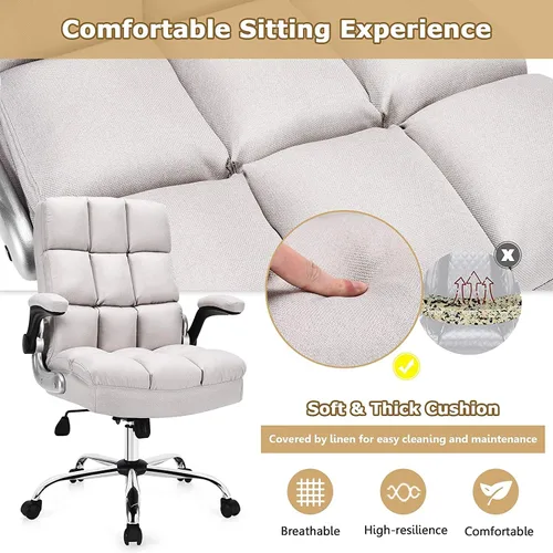 Vista 4 de Topment Silla giratoria de oficina en casa, silla de escritorio acolchada ajustable para computadora con respaldo ergonómico, reposabrazos abatible