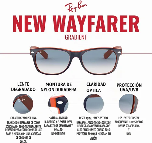 Vista 4 de Ray-Ban RB2132 Nuevas Gafas de sol cuadradas Wayfarer Gradient Azul sobre naranja/azul degradado claro