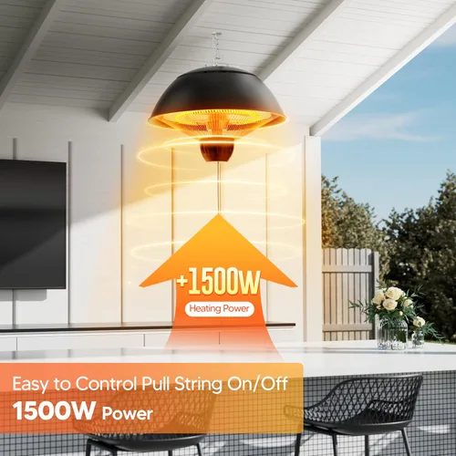 Vista 4 de Calentador eléctrico para exteriores, calentador de patio infrarrojo colgante de 1500 W para uso al aire libre, calentador eléctrico impermeable