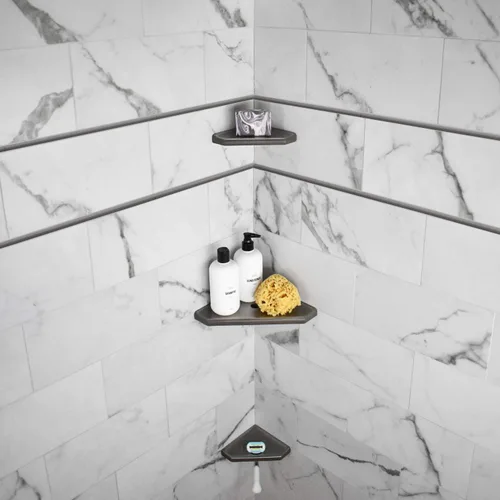Vista 8 de Questech Décor - Estante esquinero de ducha, con tapa para una nueva construcción, estante esquinero de ducha para paredes de azulejos, organizador