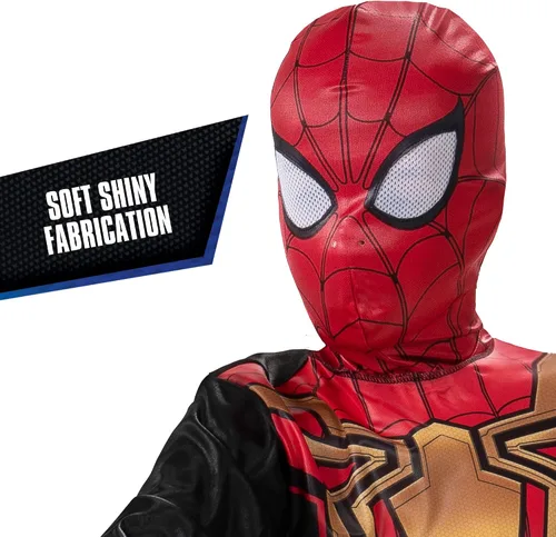 Vista 5 de Marvel Integrated Spider-Man - Disfraz oficial de Halloween para jóvenes, overol impreso de alta calidad con máscara de tela