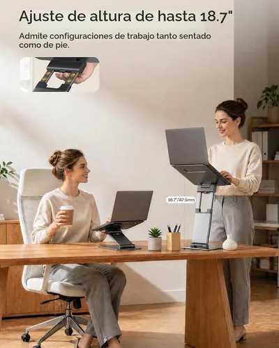 Vista 5 de Nulaxy Soporte de computadora portátil de altura ajustable para escritorio, elevador de computadora de aluminio plegable doble, diseño extraíble