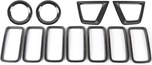 Vista 2 de YOCTM Accesorios para Jeep Renegade 2019 2020 2021, insertos de rejilla delantera, cubierta de malla + marco de luz antiniebla delantera + bisel