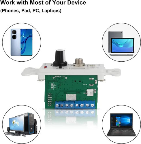 Vista 7 de Herdio Amplificador Bluetooth de pared de 4 canales Control de volumen Placa de pared USB/MIC/AUX (3.5mm) Entradas Conecta 4 altavoces con fuente