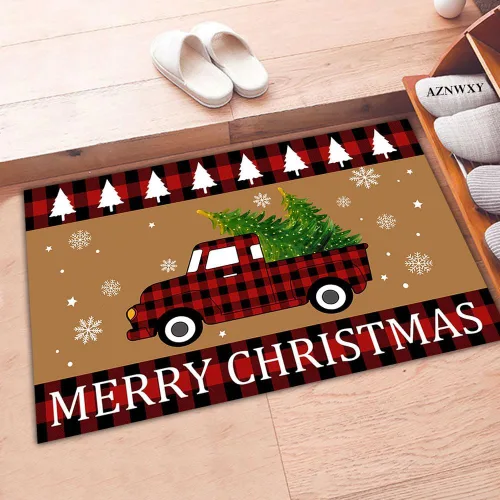 Vista 5 de AZNWXY Tapete de puerta de búfalo de Navidad – Felpudo de Navidad Felpudo de Navidad Felpudo de bienvenida de Navidad a cuadros Tapete de árbol