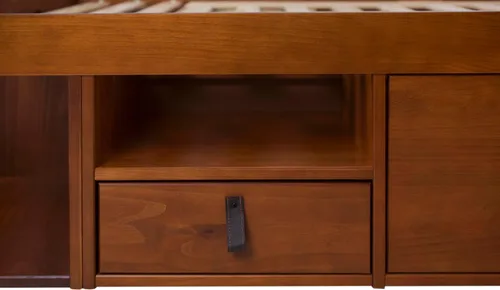 Vista 7 de Memomad Bali Set: Plataforma de almacenamiento con cajones + Cabecera con estantería (Tamaño individual, madera color marrón caramelo)