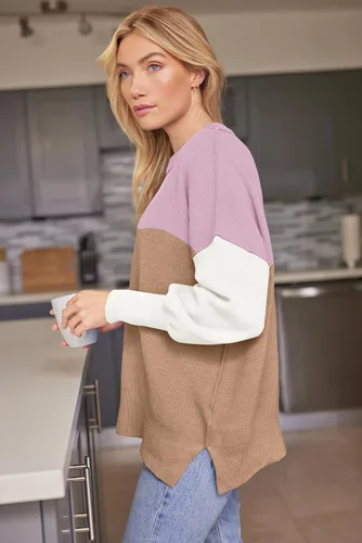 Vista 104 de Lillusory - Suéter extragrande con mangas de murciélago y cuello redondo para mujer, prenda moderna de otoño de tejido de punto sin botones