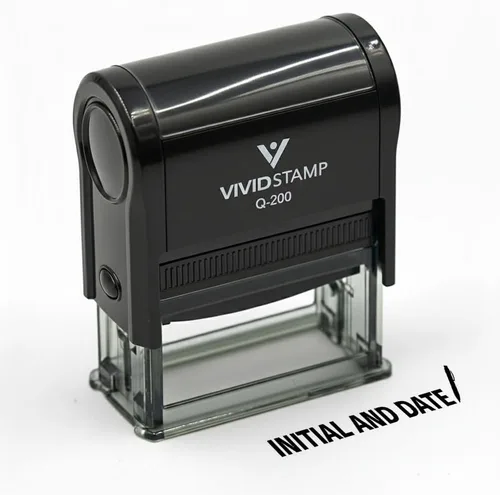 Vista 2 de Vivid Stamp Sello de goma autoentintado con inicial y fecha (tinta negra) - Q-300 Negro