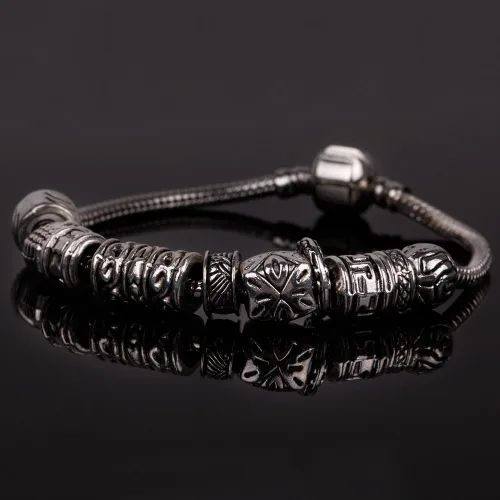 Vista 4 de RUBYCA Cuentas sueltas de color plateado tibetano y 1 pulsera europea de 8.3 pulgadas