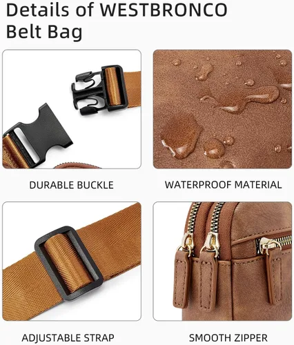 Vista 5 de WESTBRONCO Riñoneras para mujer, riñoneras de moda con correa ajustable, bolsa de cinturón de piel sintética con múltiples bolsillos, bolso cruzado