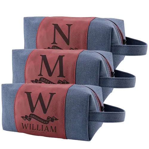 Vista 14 de Regalos personalizados para padrinos de boda, bolsas de aseo personalizadas para hombres, regalos de padrino de boda, Beige, Diseño #1, Juego de 3
