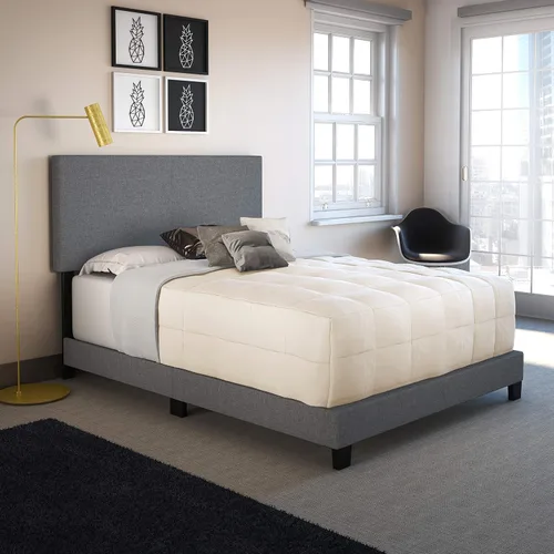 Vista 15 de Boyd Sleep Napoli - Marco de cama plataforma de cuero vegano gris tamaño King totalmente tapizado con cabecero ajustable - Se requiere somier