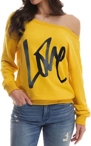 Vista 3 de Yanekop - Sudadera holgada de hombros descubiertos con la palabra love estampada, sin botones, para mujer