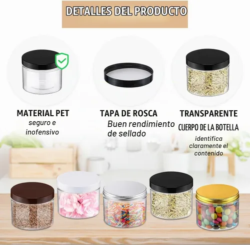 Vista 3 de Mifoci 50 tarros de plástico transparente de 10 onzas con tapas, boca ancha