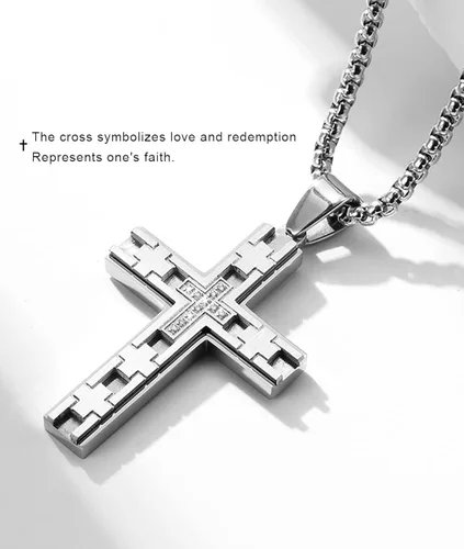 Vista 4 de MADURIAO Cross Necklace Stainless Steel Religious Cross Pendant Jewelry for Men Women Chain Silver Gold Black Bule Available