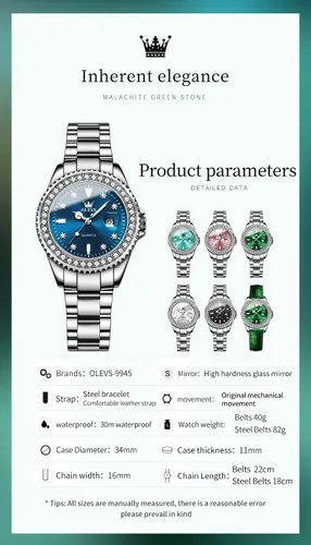 Vista 9 de Relojes OLEVS para Mujer con Diamantes y Fecha, de Lujo, de Cuero, Impermeable, de Pulsera, Reloj Analógico de Vestir, de Acero Inoxidable