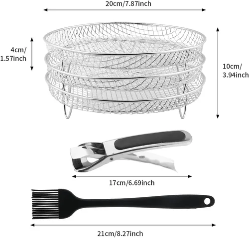Vista 2 de Accesorios para freidora de aire, estantes de deshidratación apilables de 3 capas, bandeja de acero inoxidable para freidora de aire, estante