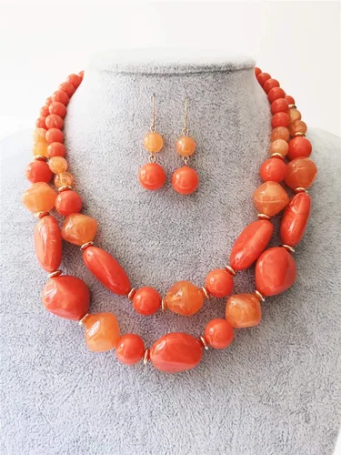 Vista 3 de Ufraky Juego de aretes de collar de 2 capas de hilo grueso para mujeres y niñas, regalo de joyería, Plástico