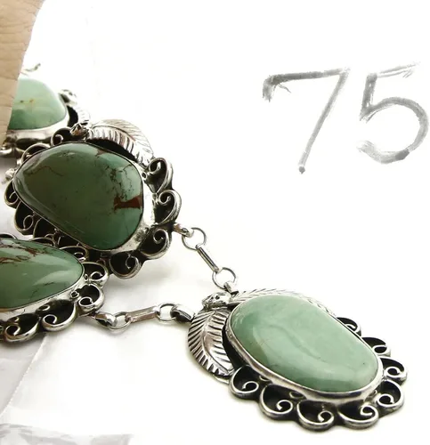 Vista 9 de Collar Navajo para mujer .925 plata verde turquesa firmado JR, turquesa