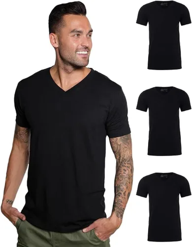 Vista 12 de Camiseta de manga corta con cuello en V para hombre, de algodón suave Sin marca - Blanco