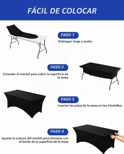 Vista 5 de Fixwal Paquete de 2 manteles rectangulares de elastano ajustables de 8 pies Negro
