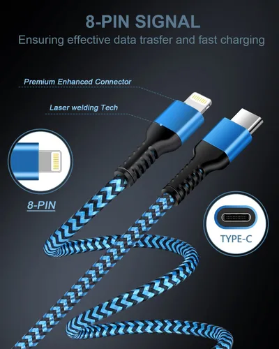 Vista 3 de Cable USB C a Lightning 4Pack/0,9 m, Certificado Apple Powerline C-Type Cargador de Carga Rápida Original Cable Lightning para iPhone 14 13 13 Pro