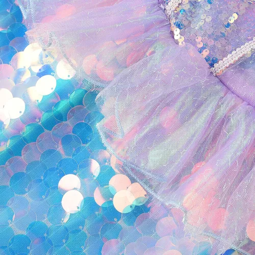 Vista 6 de Uhnice Disfraz de sirena para niñas, vestido de princesa con accesorios