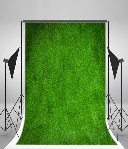 Vista 3 de Laeacco - Telón de fondo verde retro de 5 x 7 pies, fondo verde grunge, césped verde, campo de fútbol artificial, telón de fondo para fotos