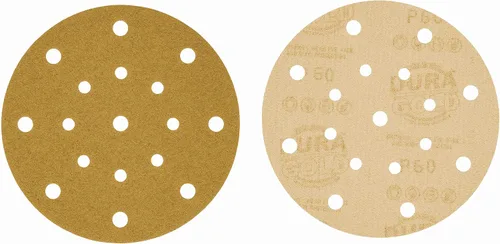 Vista 2 de Dura-Gold Discos de lijado dorados de 6 pulgadas de alta calidad, grano 60 (caja de 50), papel de lija de gancho y bucle sin polvo con patrón de 17