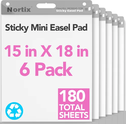 Vista 10 de Nortix Sticky Easel Pads, Flip Chart Paper, 15 x18 inch, 30 Sheets/Pad, 4 Pads, Chart Paper for Teachers,Super Adhesive & Bleed-Resistant, Mini