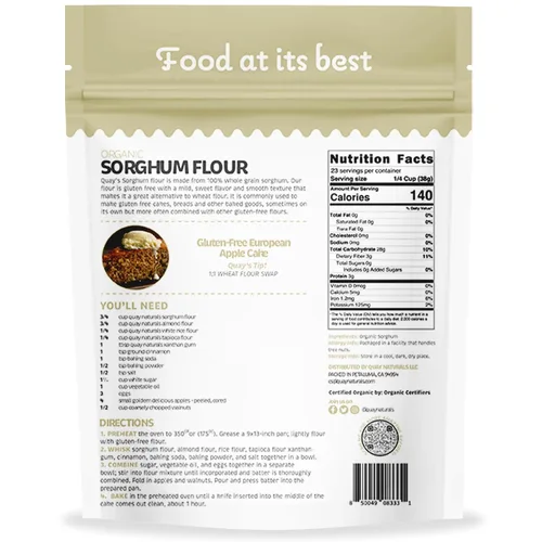 Vista 2 de Quay Naturals Harina de sorgo orgánica de 2 libras, harina de jowar orgánica, hecha con sorgo sin gluten, grano entero, sin OMG, harina para hornear