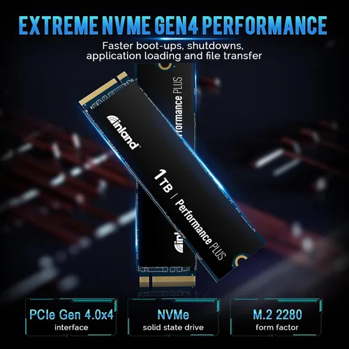 Vista 3 de INLAND Unidad interna de estado sólido SSD para juegos Performance Plus NVMe de 1 TB optimizada para PS5 - Gen4 PCIe, M.2 2280, caché DRAM, TLC 3D
