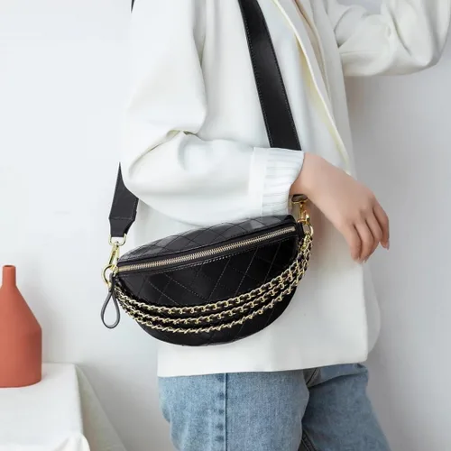 Vista 8 de Riñoneras para mujer, bolsa cruzada con correa ajustable para mujer, bolsa de cintura de cuero de moda, Negro -, Casual