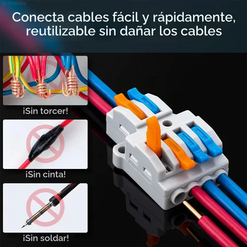 Vista 2 de 10 conectores de cable de palanca, conector de cable de cableado rápido, bloque de terminales de conductor a presión (2 en 4 salidas)