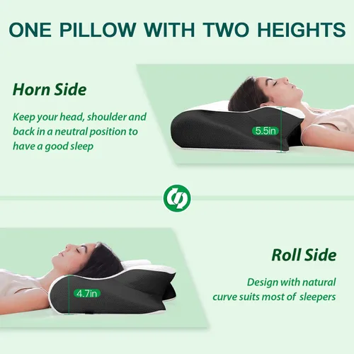 Vista 4 de Almohada cervical de espuma viscoelástica, almohada ergonómica 2 en 1 de apoyo para el cuello con reposabrazos y orificio para las orejas, almohada