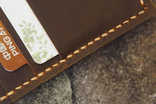 Vista 5 de Distressed Leather Men long walletslim vertical bifold walletPersonalized leather clutch card holder travel wallets -W005LZM