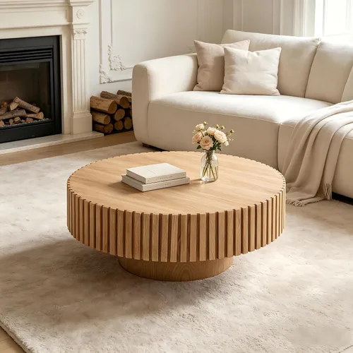 Vista 15 de Mesa de centro redonda de 39 pulgadas, patrón de imitación de mármol para sala de estar, pequeñas y modernas mesas de café bajas de piedra, centro