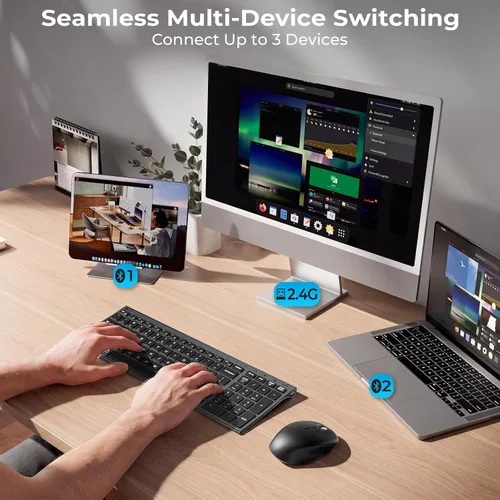 Vista 2 de iClever Combo de teclado y mouse inalámbricos Bluetooth DK05, gris espacial Gris y negro