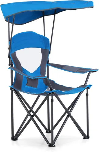 Vista 7 de ALPHA CAMP Silla de campamento con toldo de sombra, silla de campamento plegable con portavasos y bolsa de transporte para acampar al aire libre