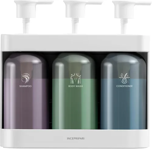 Vista 7 de Dispensador de champú para ducha, dispensador de jabón de ducha montado en la pared, dispensador de ducha de 3 cámaras sin taladro, dispensador