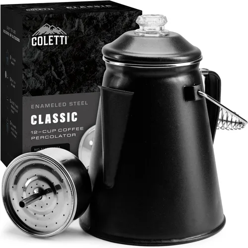 Vista 12 de COLETTI Cafetera Percolator clásica: la cafetera de camping más nostálgica, ahora modernizada [esmalte negro, 12 tazas]