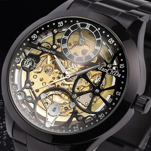 Vista 3 de ManChDa Automatic Mens Watch Mechanical Wrist Watch for Men Skeleton Waterproof Watch