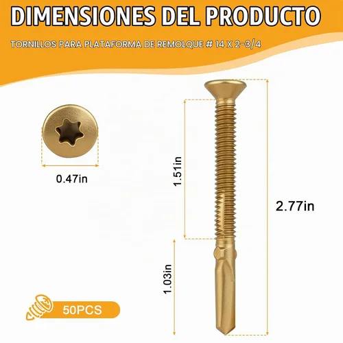 Vista 4 de Tornillos para cubierta de remolque #14x2-3/4, escariador Tek Torx/cabeza de estrella autoperforantes de madera a metal, tornillos autorroscantes