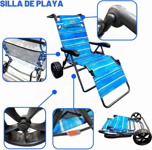 Vista 8 de Silla de carrito de playa – 2 en 1 vueltas de carrito de playa a silla de playa – grande azul