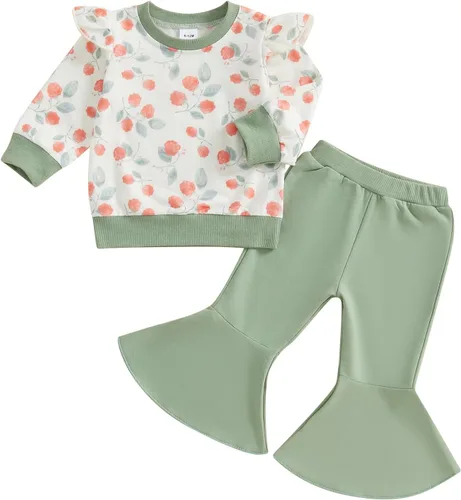 Vista 15 de Kaipiclos Ropa occidental para bebé niña, con lindo estampado con volantes, manga larga, pantalones para otoño e invierno, trajes de vaquera