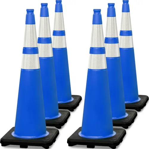 Vista 15 de Paquete de 6 conos de tráfico de PVC verdes de 12 pulgadas con base resistente, conos de seguridad de alta visibilidad para todo tipo de clima
